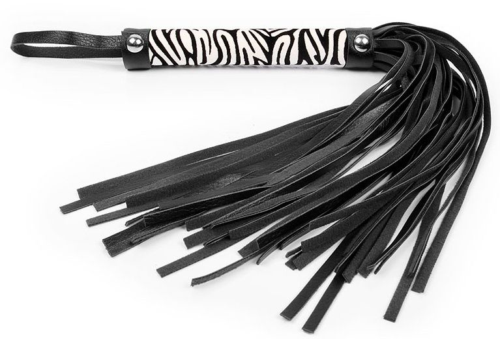 Черная многохвостовая плеть с круглой ручкой-зеброй - 39 см. - 0