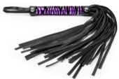 Черная многохвостовая плеть с круглой фиолетовой ручкой-зеброй - 39 см. - 0