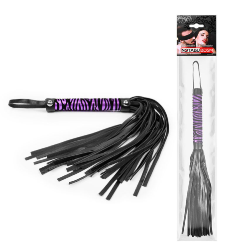 Черная многохвостовая плеть с круглой фиолетовой ручкой-зеброй - 39 см. - 1
