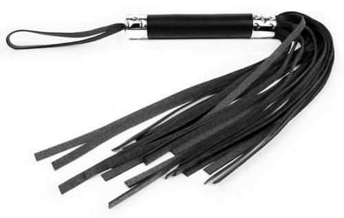 Черная многохвостая плеть с круглой ручкой - 44 см. - 0