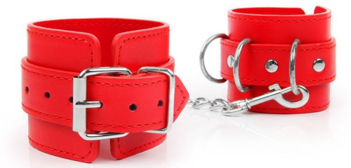Красные наручники на регулируемых ремешках с цепочкой - 0