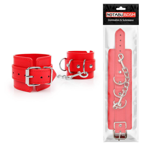 Красные наручники на регулируемых ремешках с цепочкой - 1
