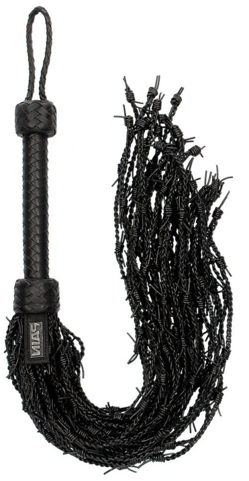 Черная многохвостая плетеная плеть Leather Barbed Wire Flogger - 77 см. - 0