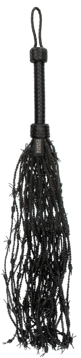 Черная многохвостая плетеная плеть Leather Barbed Wire Flogger - 77 см. - 2