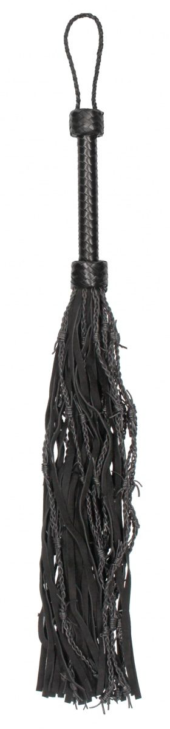 Черная многохвостая плетеная плеть Leather Suede Barbed Wired Flogger - 76 см. - 2