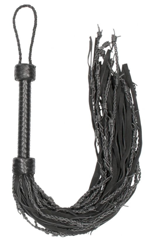 Черная многохвостая плетеная плеть Leather Suede Barbed Wired Flogger - 76 см. - 0