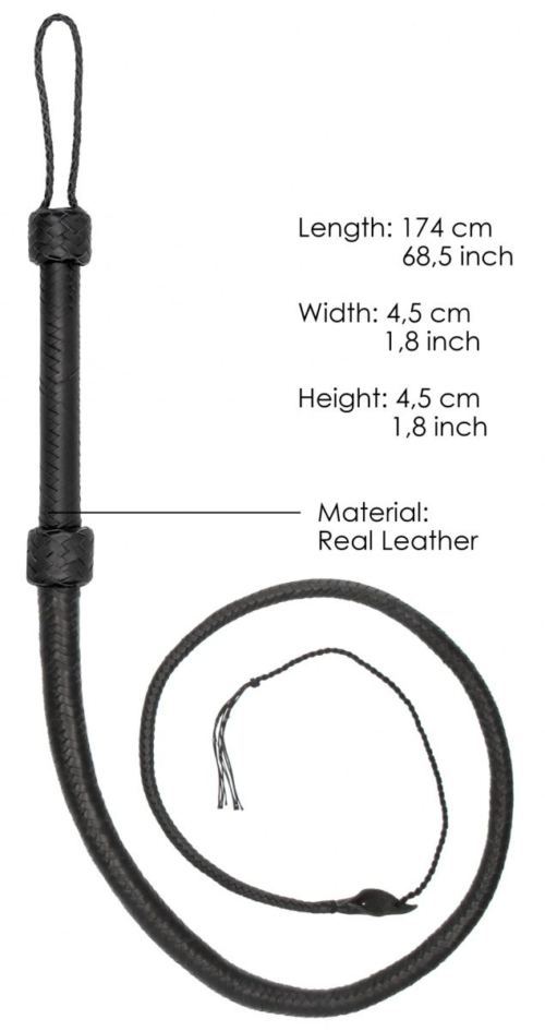 Черный витой кнут Twisted Whip Real Leather Bullwhip - 147 см. - 1