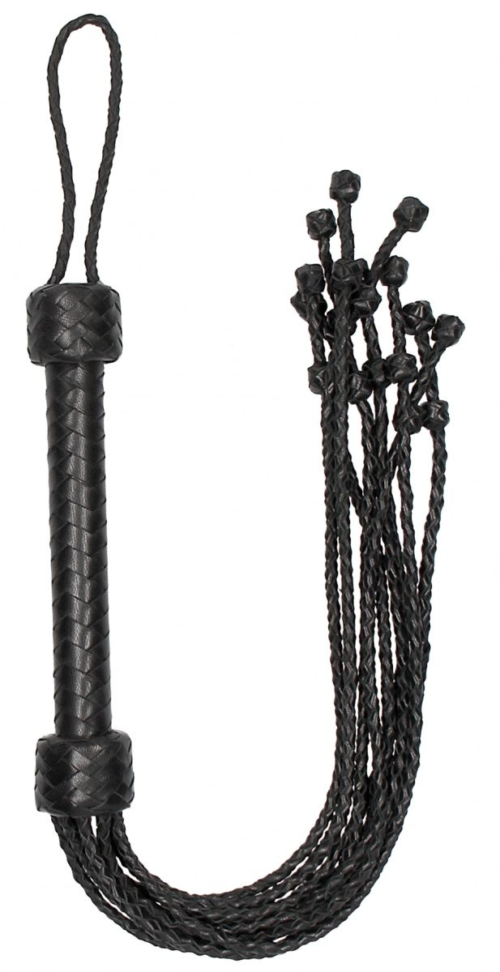 Черная многохвостая плетеная плеть Short Leather Braided Flogger - 69 см. - 0