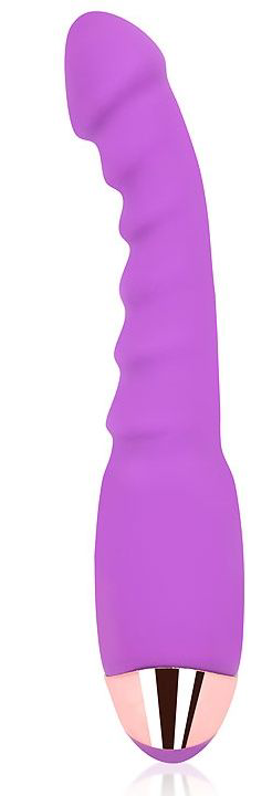 Фиолетовый изогнутый вибромассажер с ребристой поверхностью - 17,5 см. - 0