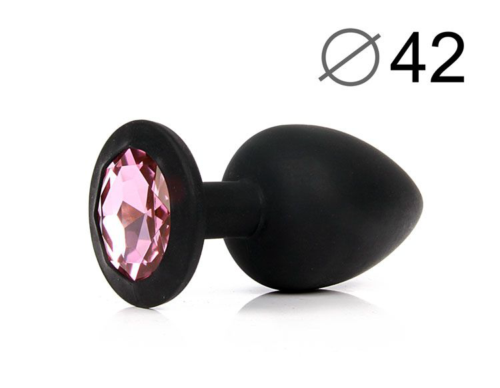Черная силиконовая анальная пробка с розовым стразом - 9,5 см. - 1