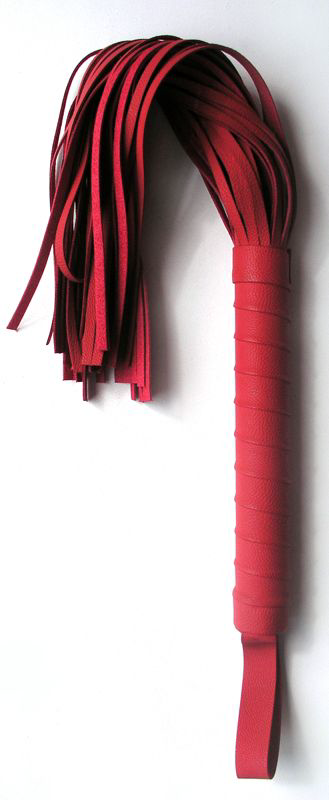 Красная многохвостая плеть с круглой ручкой - 46 см. - 0