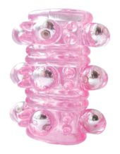 Розовая насадка на пенис Crystal sleeve с шариками и пупырышками - 5,5 см. - 0
