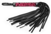 Черная многохвостовая плеть с круглой розовой ручкой-зеброй - 39 см. - 0
