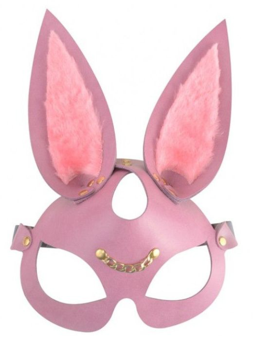 Розовая кожаная маска Зайка с длинными ушками - 0