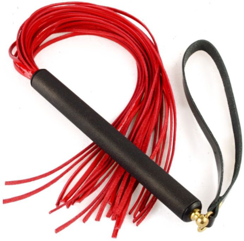 Красная лаковая плеть MIX с черной ручкой - 47 см. - 0