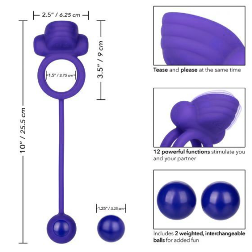 Фиолетовое эрекционное кольцо с утяжелителем Silicone Rechargeable Dual Rockin Rim Enhancer - 2