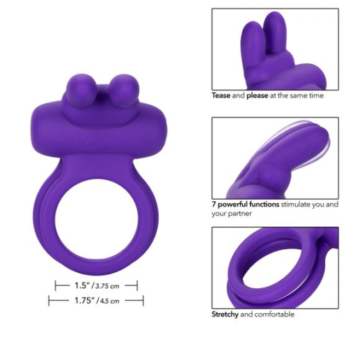 Фиолетовое двойное эрекционное кольцо Silicone Rechargeable Dual Rockin Rabbit - 2