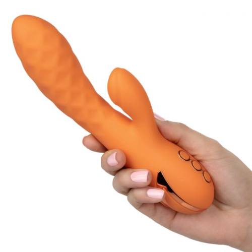 Оранжевый вибромассажер-кролик Newport Beach Babe с пульсирующим воздействием - 21,5 см. - 3