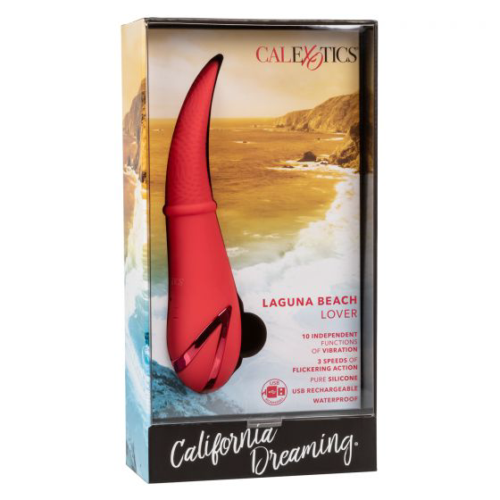 Красный вибромассажер Laguna Beach Lover с функцией «мерцающий язычок» - 20,25 см. - 1