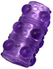 Фиолетовая сквозная насадка на фаллос с пупырышками - 5,5 см. - 0