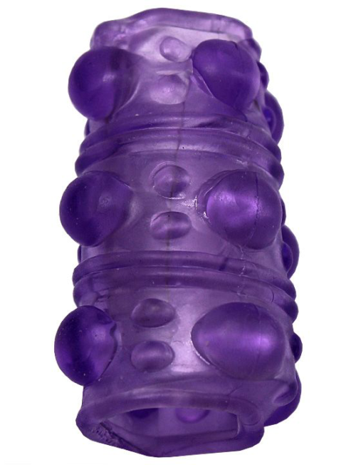 Фиолетовая сквозная насадка на фаллос с пупырышками - 5,5 см. - 2