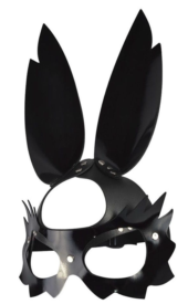 Черная лаковая кожаная маска Зайка с длинными ушками - 0