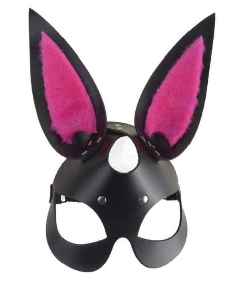 Черная маска Зайка с розовыми меховыми вставками - 0