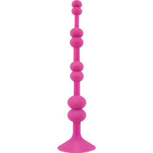 Розовая анальная цепочка с присоской PERLES DASPIRE - 22 см. - 0