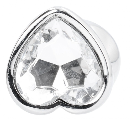 Серебристая анальная пробка Love Heart Diamond Plug с прозрачным кристаллом - 9,4 см. - 2