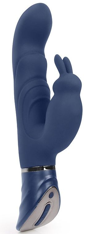 Темно-синий вибромассажер-кролик с 9 режимами вибрации - 24 см. - 0