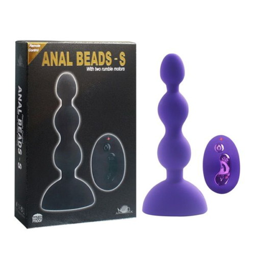 Фиолетовый анальный вибростимулятор Anal Beads S с пультом ДУ - 14,5 см. - 2