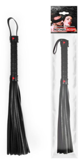 Черная многохвостая гладкая плеть с ручкой - 40 см. - 1