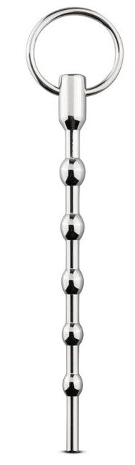 Серебристый уретральный стимулятор Sinner Solid Metal Dilator With Pull Ring - 15,5 см.