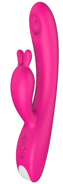 Ярко-розовый вибромассажер-кролик TAPPING BUNNY - 21,3 см. - 0