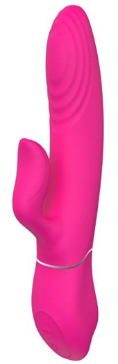 Ярко-розовый вибромассажер с клиторальным отростком DUO THRUSTER - 14 см. - 0