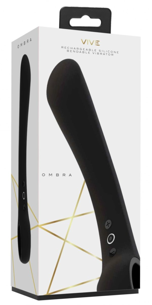 Черный гибкий вибромассажер Ombra - 21,5 см. - 2
