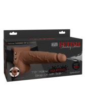 Кофейный полый страпон с имитацией эякуляции 7.5 Hollow Squirting Strap-On with Balls - 21,6 см. - 4