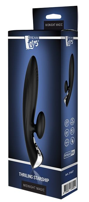 Черный вибромассажер с клиторальным отростком THRILLING STARSHIP - 21,8 см. - 2