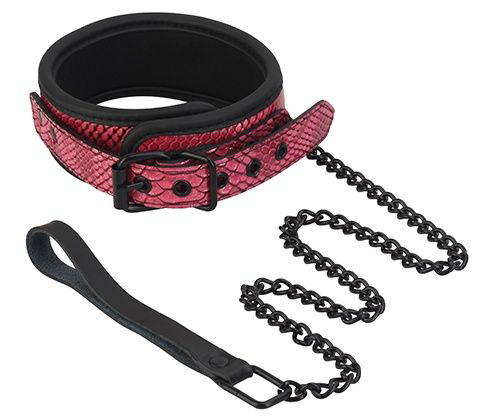 Розово-черный ошейник COLLAR LEASH с поводком - 0