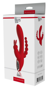 Красный вибромассажер-кролик с анальным стимулятором HERA - 21 см. - 2