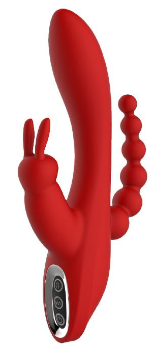 Красный вибромассажер-кролик с анальным стимулятором HERA - 21 см. - 0