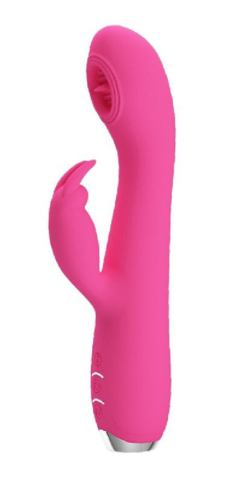 Розовый вибромассажер-кролик Rachel с имитацией оральных ласк - 19,9 см.