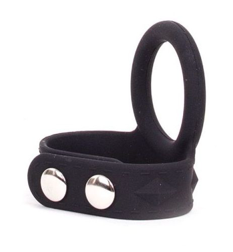 Черное эрекционное кольцо с утяжкой мошонки Silicone Tri-snap Support Large - 0