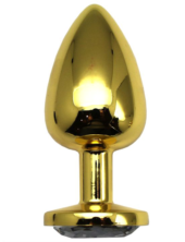 Золотистая анальная пробка с прозрачным кристаллом - 9 см. - 1