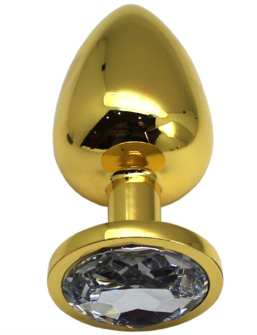 Золотистая анальная пробка с прозрачным кристаллом - 9 см. - 0