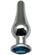 Серебристая анальная пробка с голубым кристаллом - 13 см. - 2