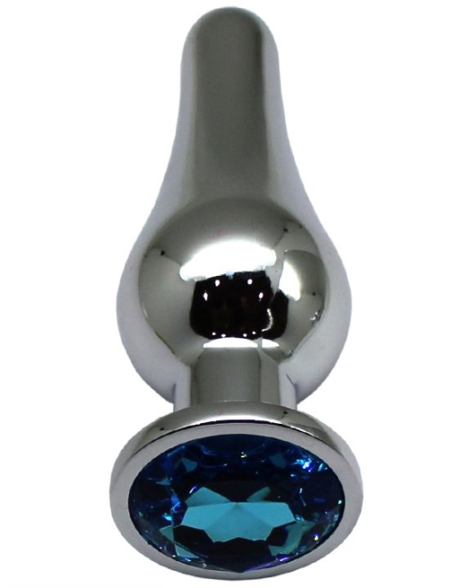 Серебристая анальная пробка с голубым кристаллом - 13 см. - 0
