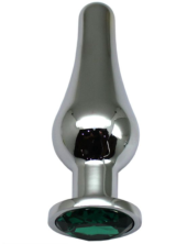 Серебристая анальная пробка с зеленым кристаллом - 13 см. - 2