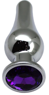 Серебристая анальная пробка с фиолетовым кристаллом - 13 см. - 0