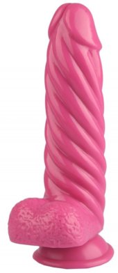 Розовый реалистичный винтообразный фаллоимитатор на присоске - 21 см. - 2